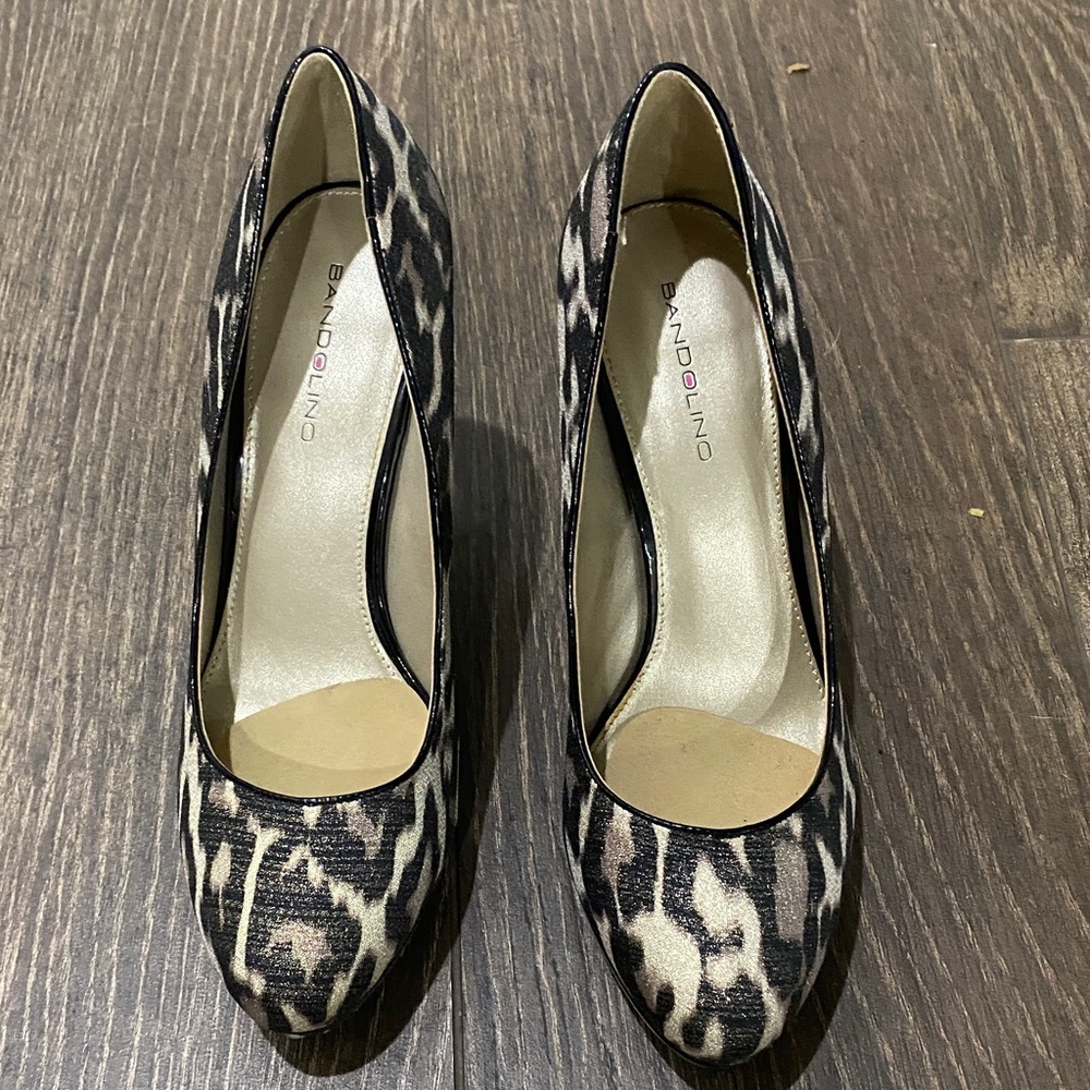 Bandolino Animal Print Heels in Black and Cream and gold